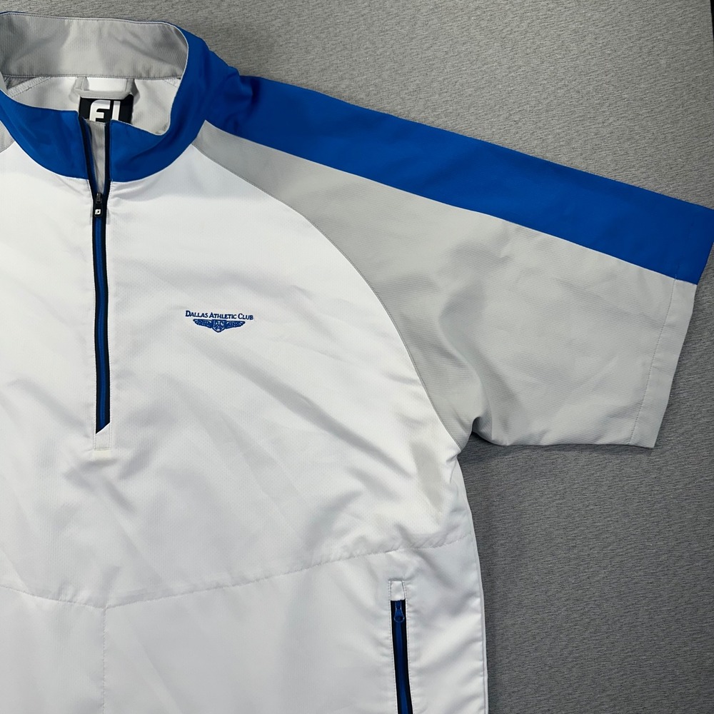 FootJoy Windshirt 1/4 Zip Mens 2XL White Blue Dallas Athletic Club Short Sleeve